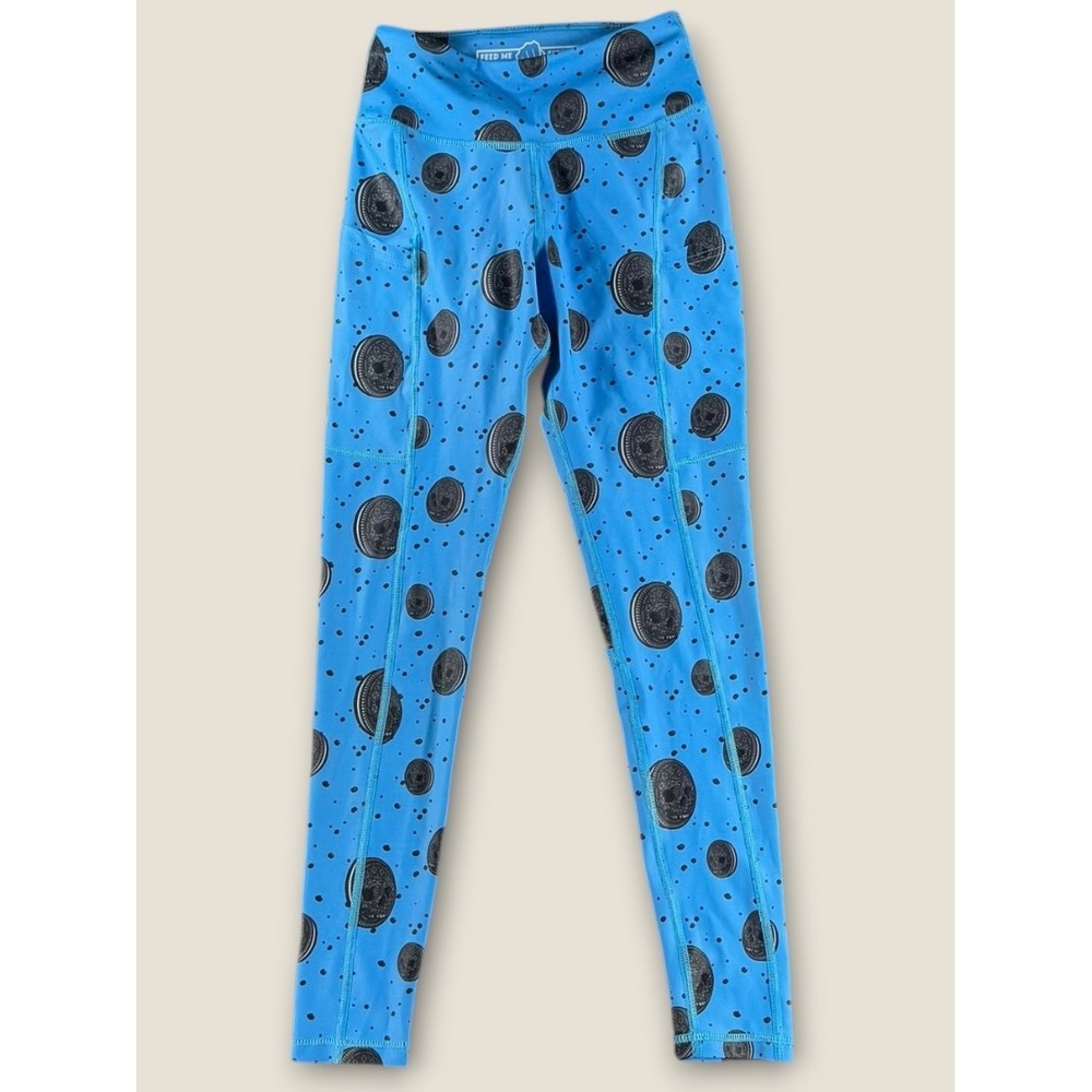 Feed Me Fight Me Womens Blue Skull Cookie Print High Waisted Pocket Leggings XS